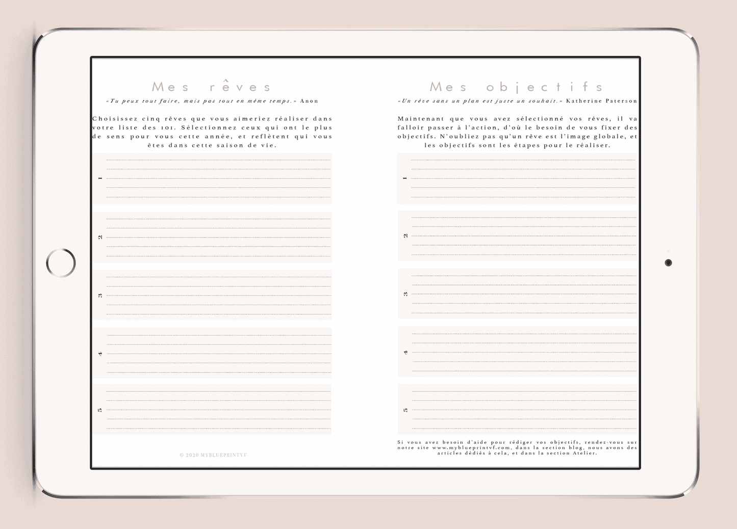 Myblueprintvf - Planner Digital Non-date pdf agenda rêves developpement personnel objectifs & rêves