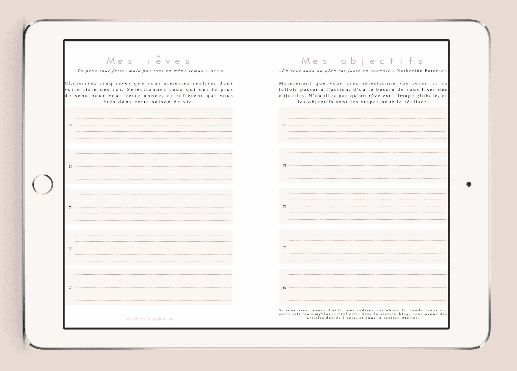 Myblueprintvf - Planner Digital Non-date pdf agenda rêves developpement personnel objectifs & rêves