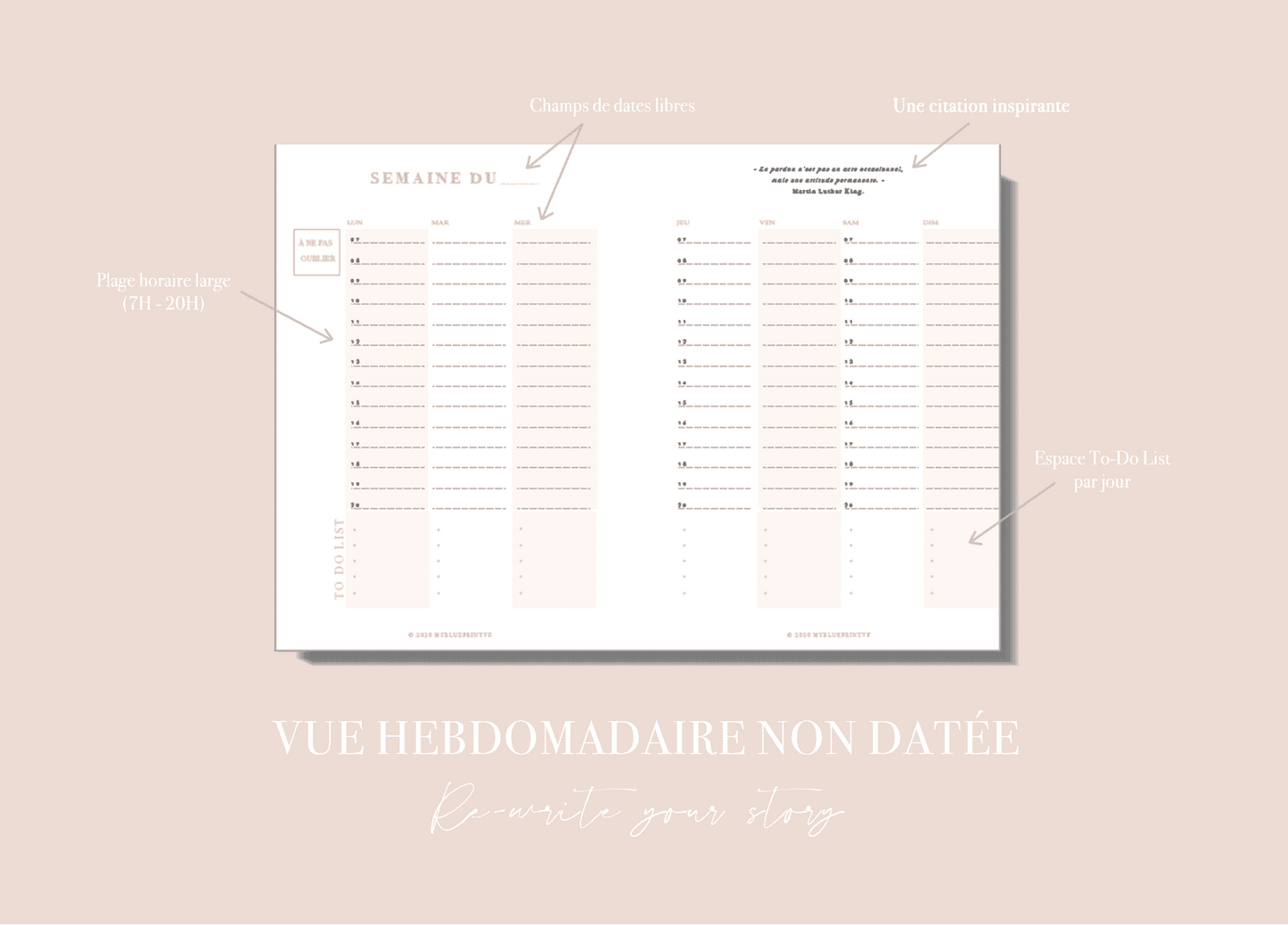Myblueprintvf - Planner Digital Non-date pdf agenda rêves developpement personnel - Vue Hebdomadaire