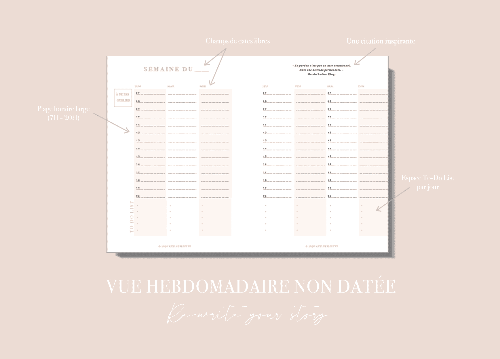 Myblueprintvf - Planner Digital Non-date pdf agenda rêves developpement personnel - Vue Hebdomadaire